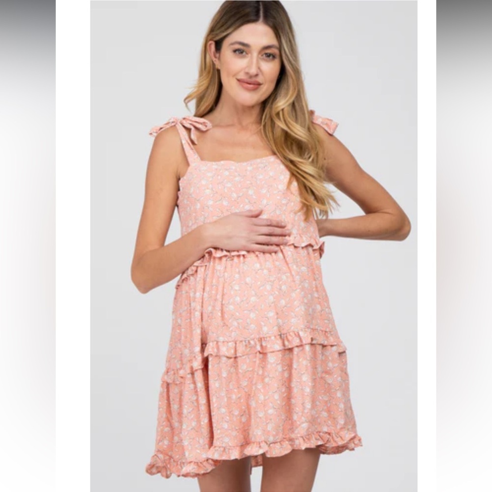 Pinkblush Peach Floral Tie-Shoulder Mini Dress